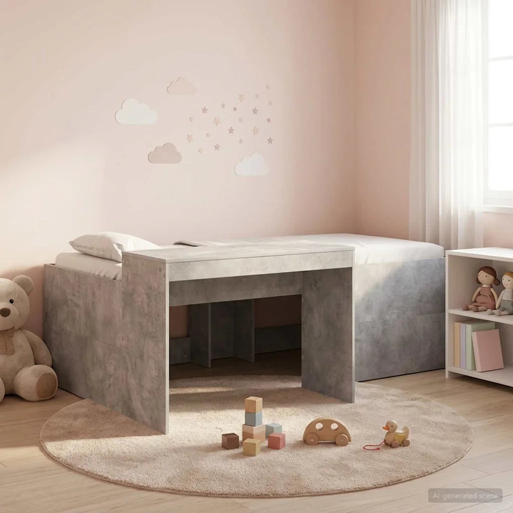 Letto alto per Bambini | Letto Infantile | Lettino con scrivania Grigio Cemento 90 x 200 cm