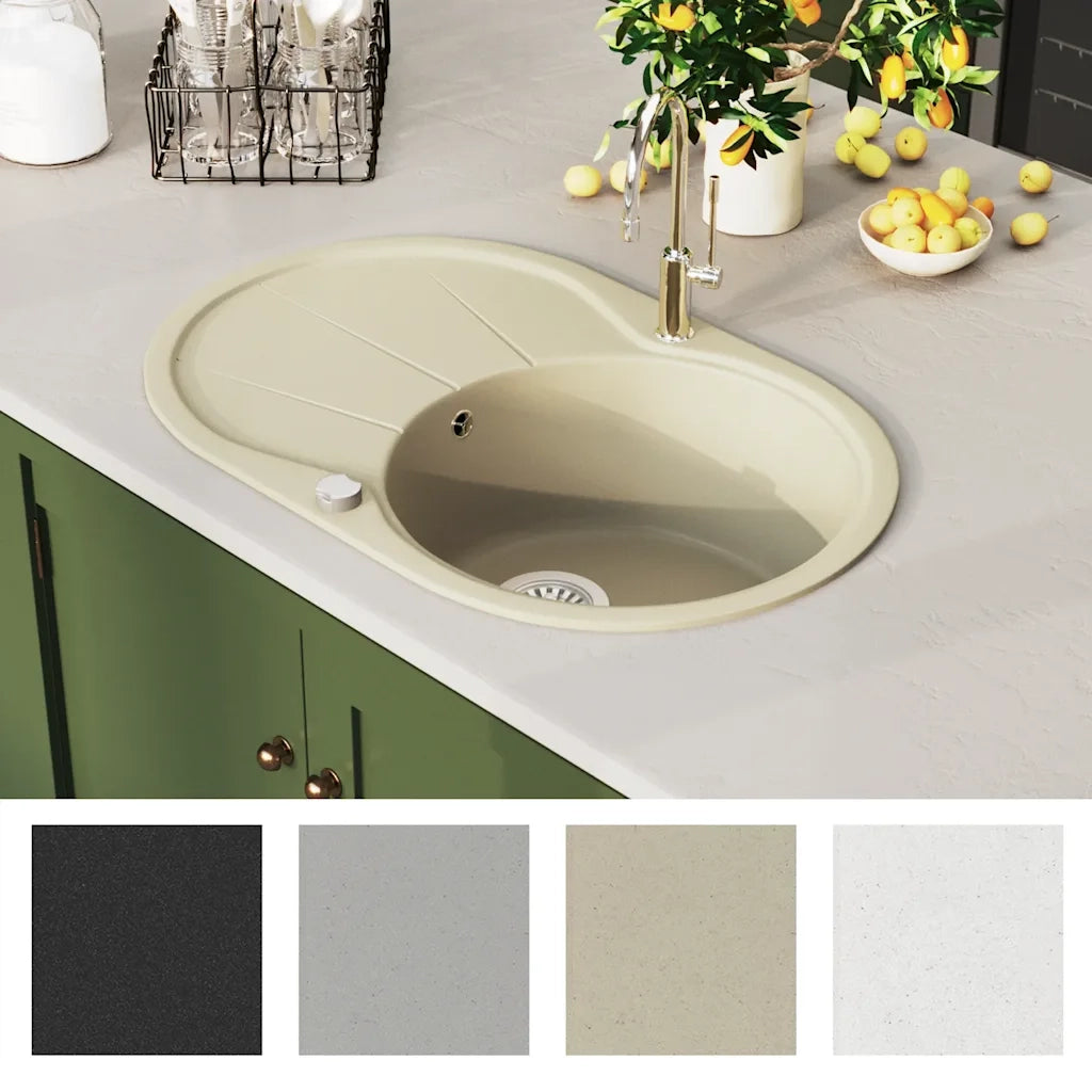 Lavello da Cucina in Granito Vasca Singola-Lavandino-Lavabo Ovale Beige