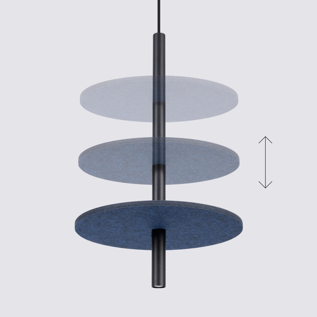 Lampada a sospensione TESSIO nera con disco feltro blu G9