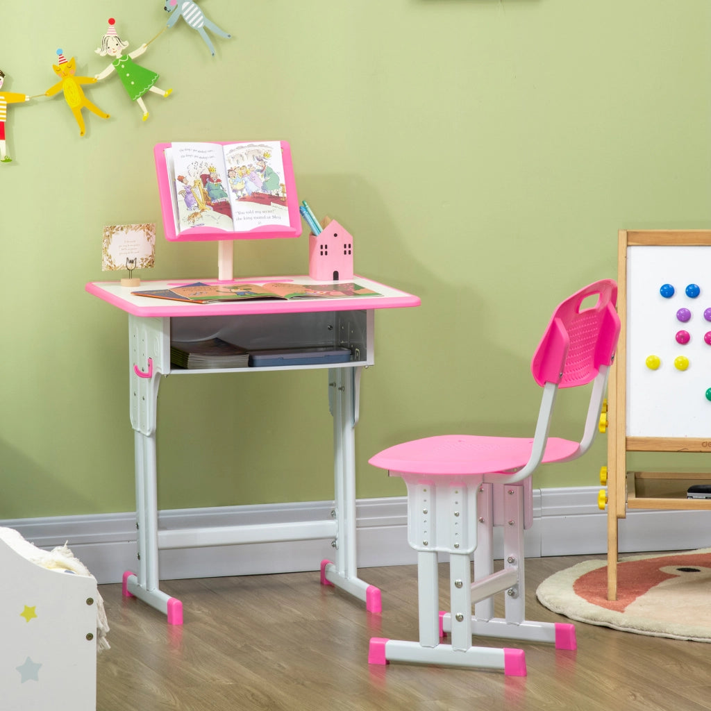 Scrivania per bambini con sedia e ripiani ¨C zephmum ¨C rosa 60x45x90-102 cm
