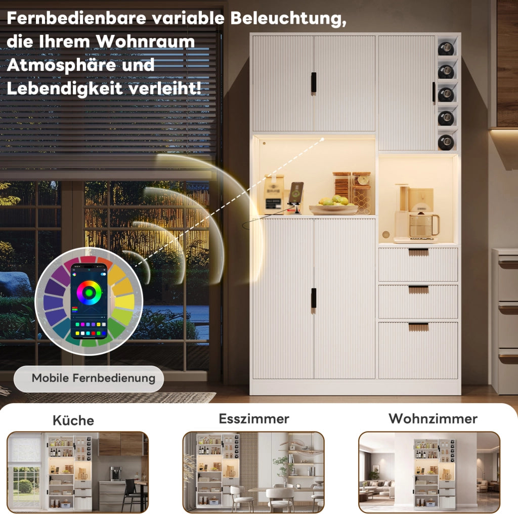 CREDENZA Cucina 180x105x40 cm Bianca in MDF con LED e prese