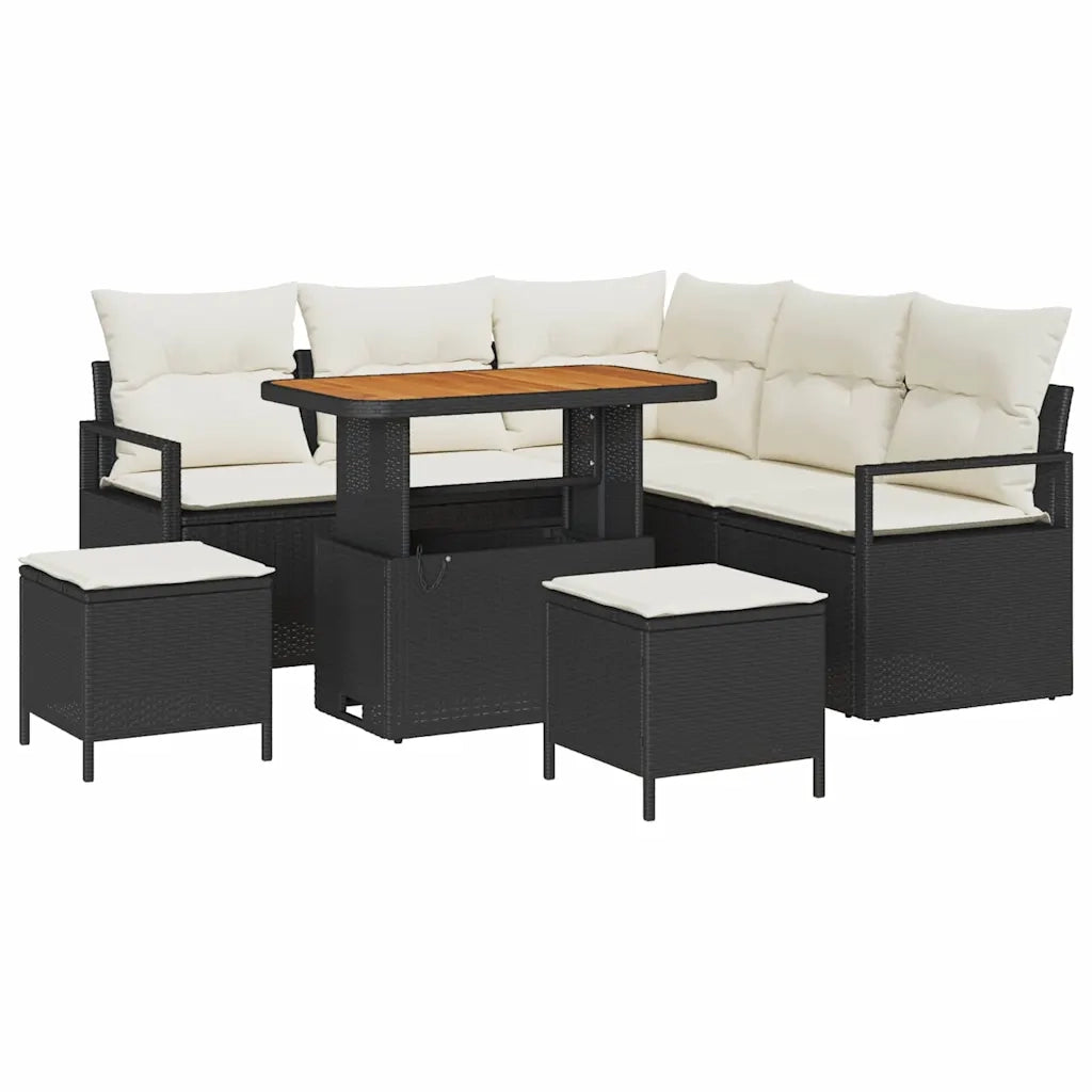 Set Divano da Giardino con cuscino 8 pcs Nero polyrattan