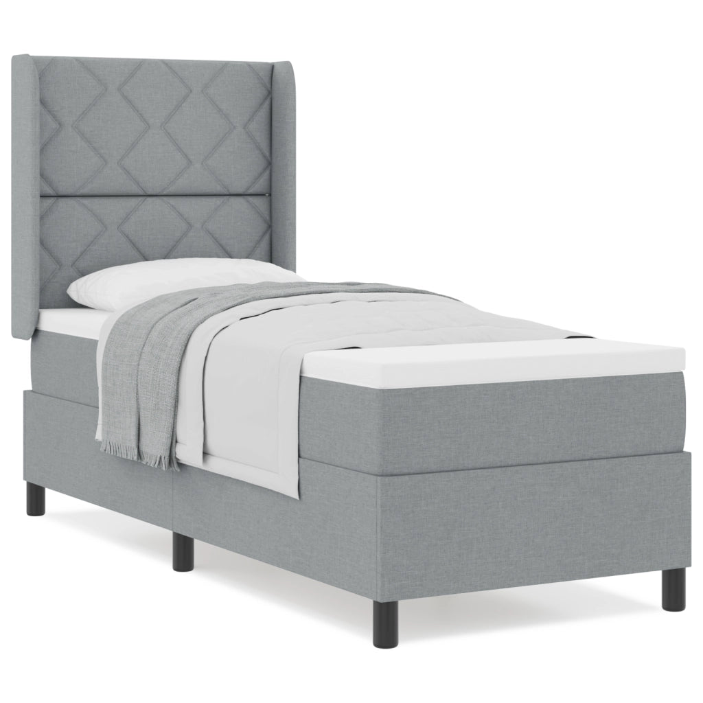 Letto Box Spring con Materasso Grigio Chiaro 80x200 cm Tessuto