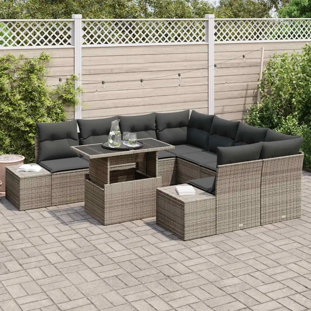Set Divano da Giardino con cuscino 9 pcs Grigio polyrattan 3357892