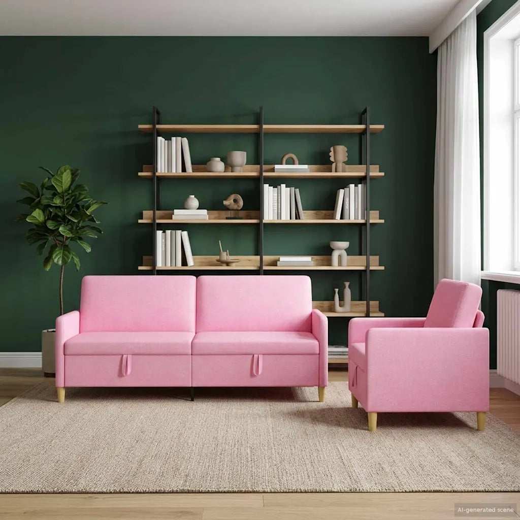 Set di Divani con Storage 2 pcs Rosa Poliestere 3429244