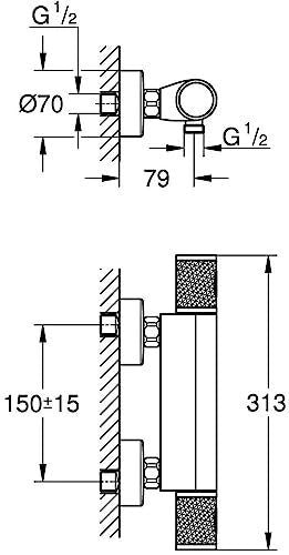 Grohe 34827000 Grohtherm 1000 Miscelatore Termostatico per Doccia GROHE TurboStat GROHE SafeStop colore Cromo