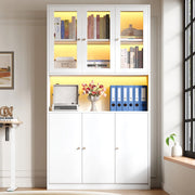Libreria alta con vetrina in vetro e LED 100x35x200 cm; bianco; in MDF