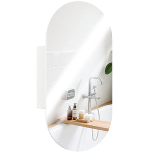 Specchio da Bagno Ovale 45x13,5x 90 cm con Armadietto in MDF Bianco