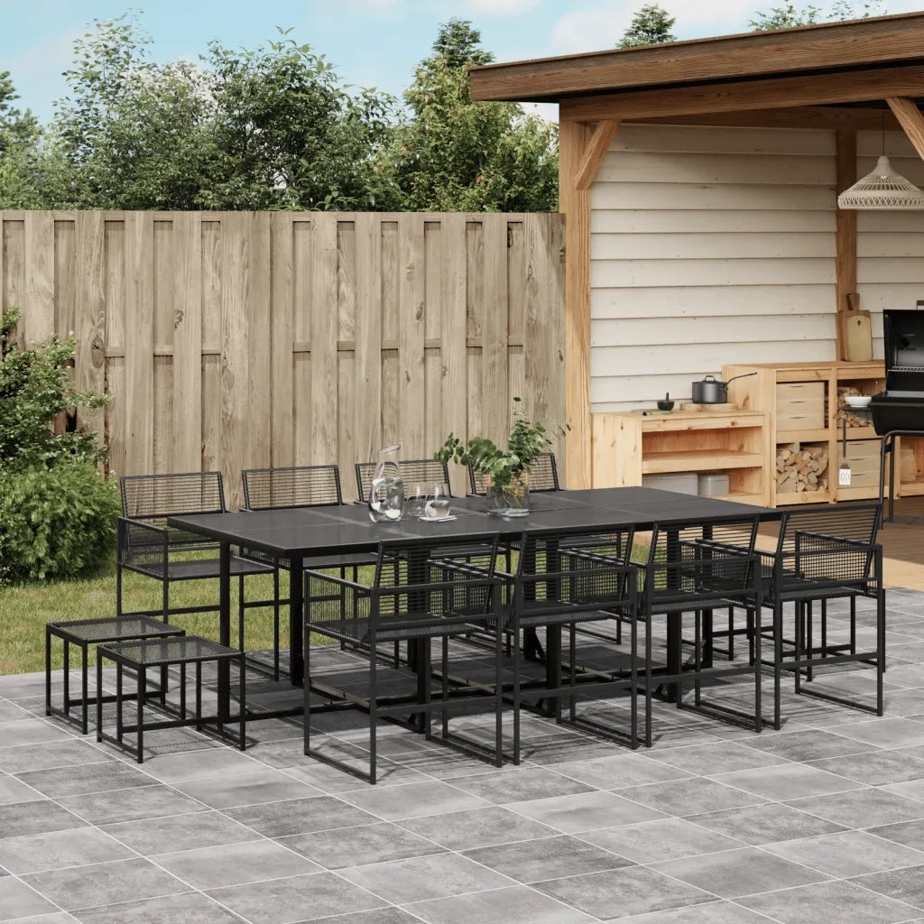 Set da Pranzo da Giardino 13pz Nero in Polyrattan