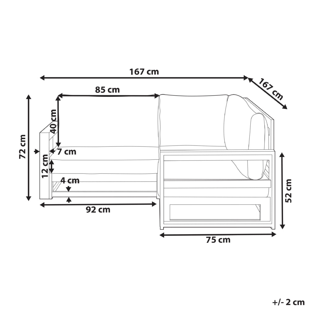 Set da giardino 2 posti in legno di acacia chiaro lato destro moderno elegante