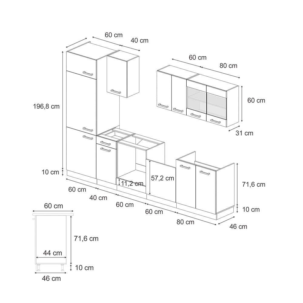 Cucina componibile R-Line Rovere artigianale/Antracite 300 cm, PL Antracite Vicco