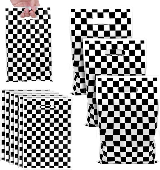 Sacchetti di regalo in plastica premium 50 pezzi - neri e bianchi a grana grossa - confezione di regalo - articoli da festa - confezione di regalo - snack - uso decorativo - plastica premium - confezione di regalo premium