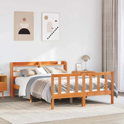 Giroletto con Testiera-Struttura Letto con testiera Marrone Cera 135x190 cm Massello Pino 793042