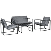 Set 4 Pezzi da Giardino con Divanetto 2 Poltrone e Tavolino in Acciaio, Poliestere e Cotone PP Nero e Grigio