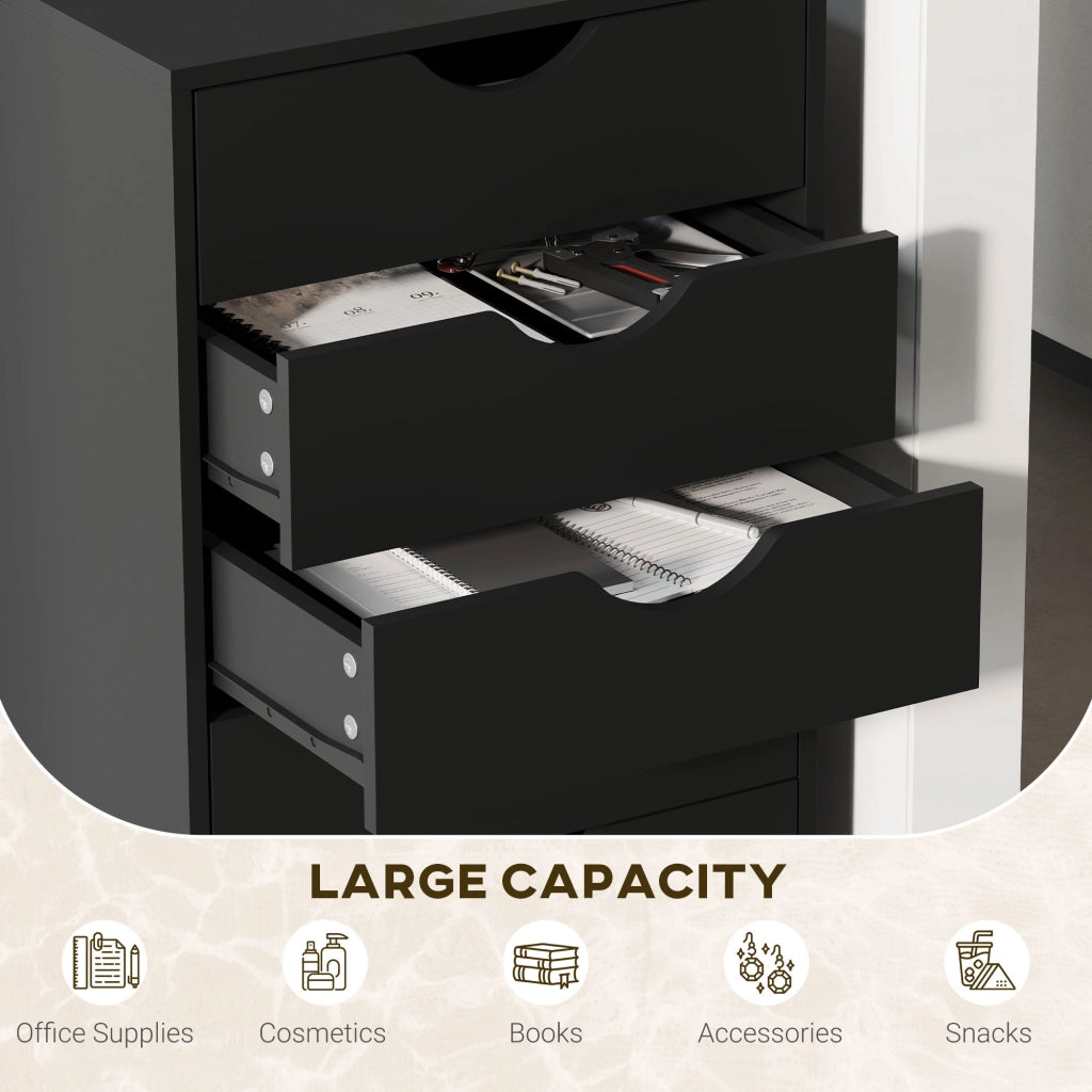 Cassettiera con Ruote e 5 Cassetti ¨C Minimal ¨C Nero 40x40x67 cm