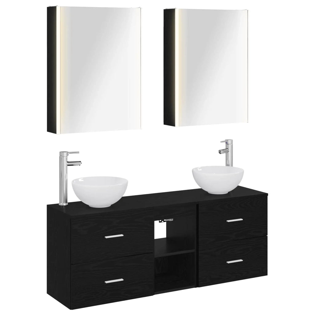 Set di Armadi da Bagno 5 pcs Rovere Nero 53 x 15,5 x 70 cm 3406688