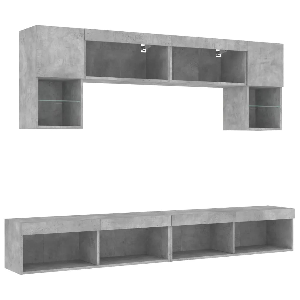 Mobili TV a Muro con LED 6pz Grigio Cemento Legno Multistrato