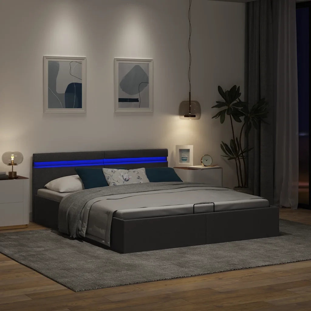 Giroletto con Contenitore e LED Grigio Scuro Tessuto 100x200 cm
