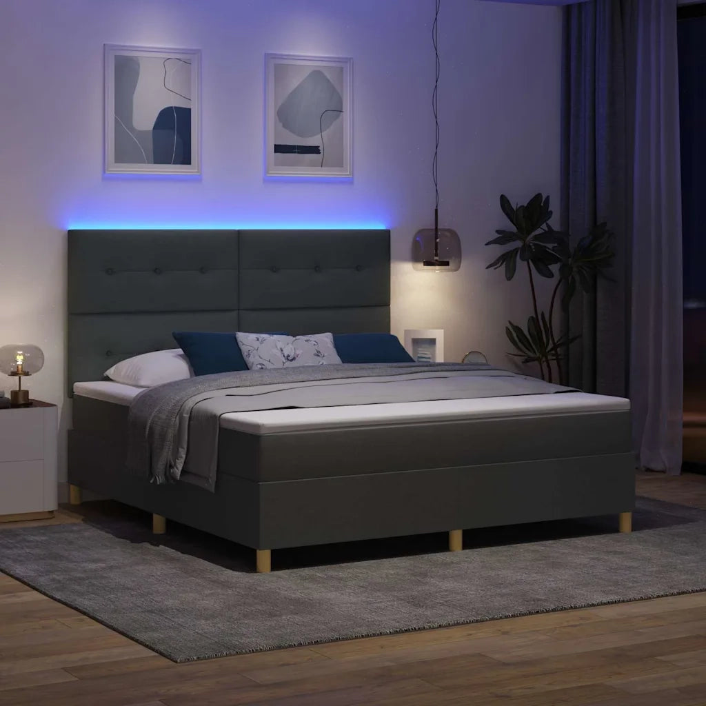 Letto a Sorgente LED Grigio scuro 180 x 200 cm Tessuto