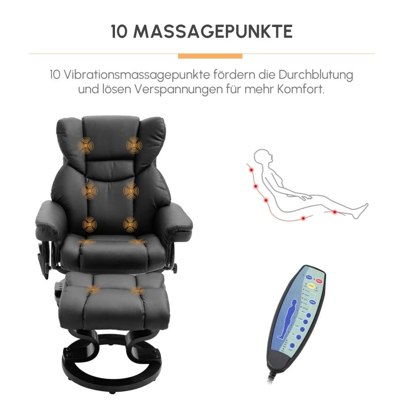 Poltrona relax massaggiante con poggiapiedi, reclinabile, nera