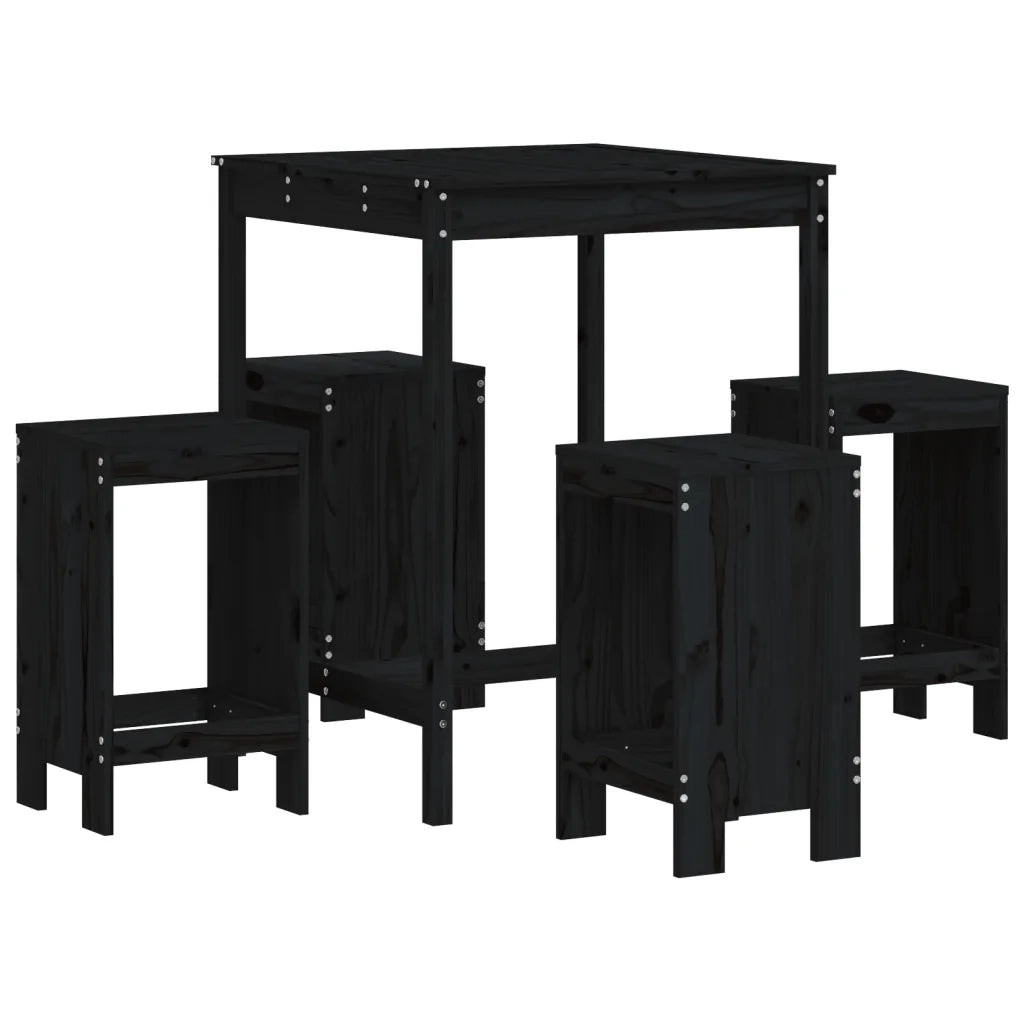 Set Bar da Giardino 5 pz Nero in Legno Massello di Pino 3157743