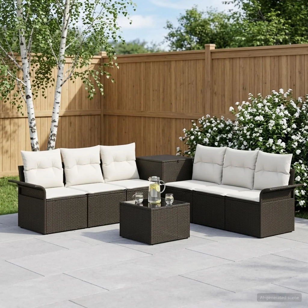 Set di divani 8 pz Nero e Bianco Crema 3447991