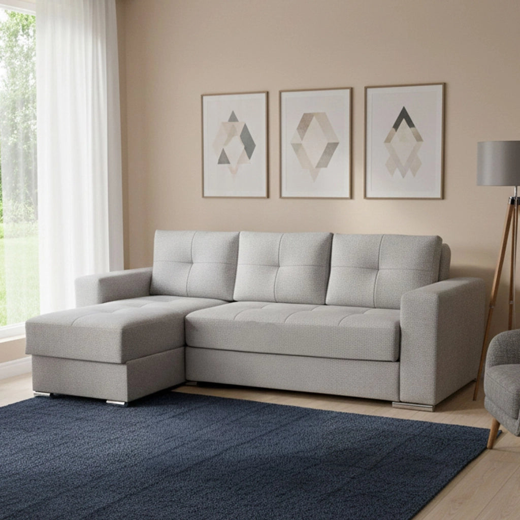 Cesaro, Divano Letto con Penisola Contenitore, 236x156 cm Grigio Chiaro