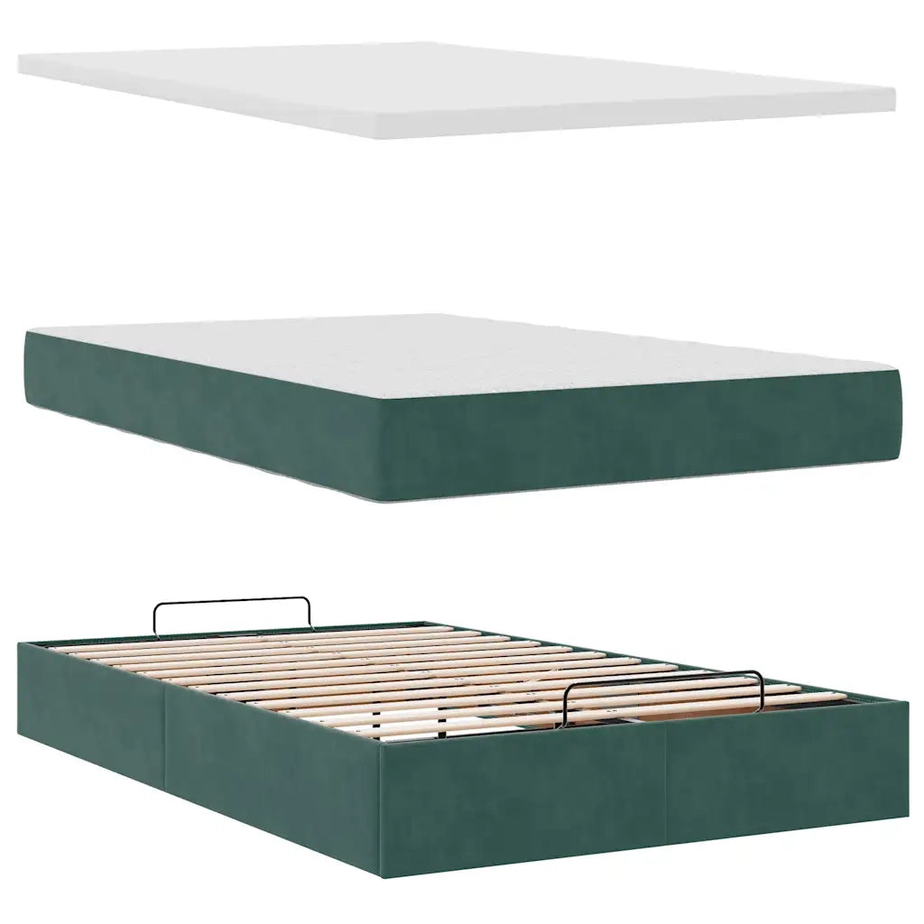 Pouf Letto con Materasso e LED Verde Scuro 120x190cm in Velluto 3312755