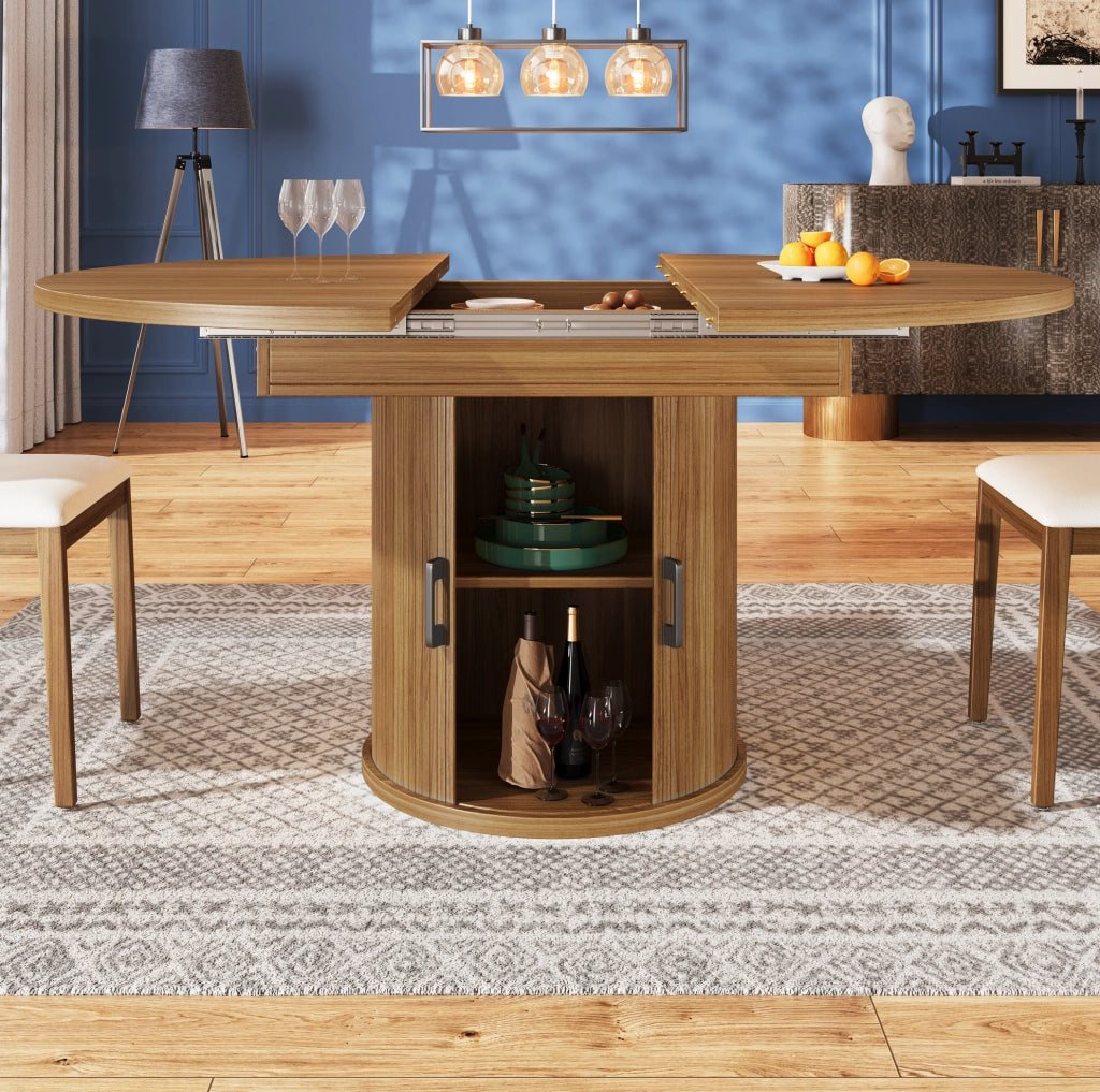 Tavolo da pranzo allungabile 118-158 cm noce con vano contenitore
