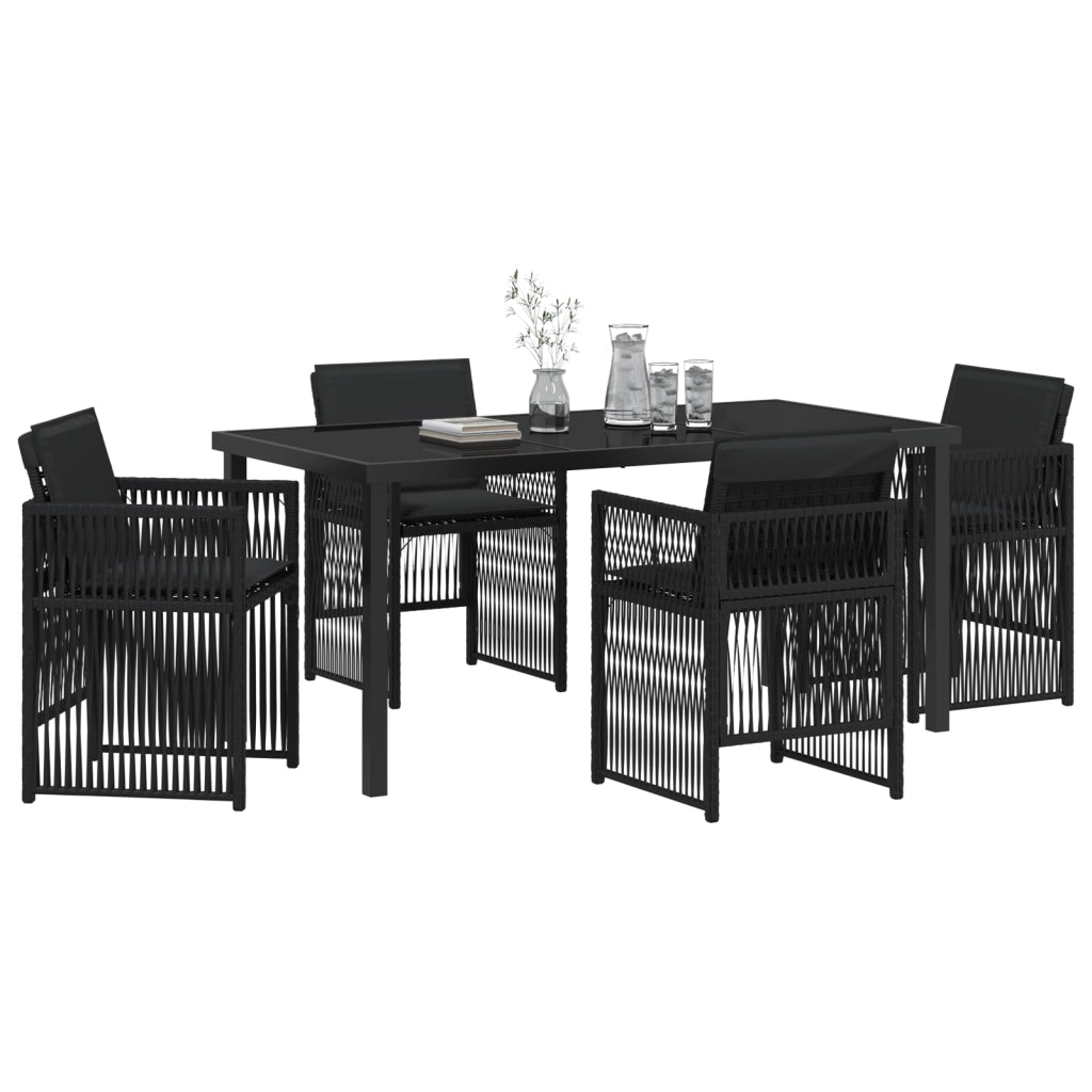 Set da Pranzo per Giardino da 5 pezzi con Cuscini Rattan Sintetico Nero