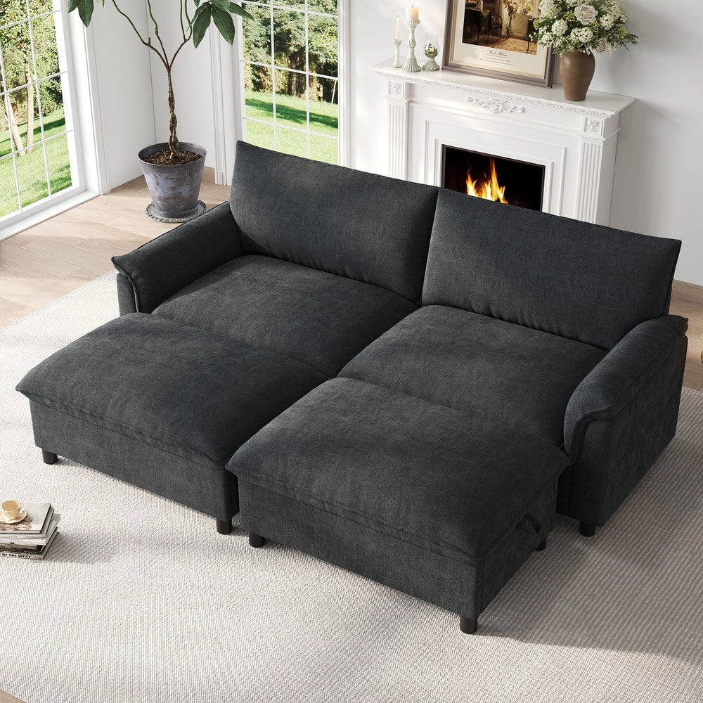 Divano angolare Cloud ¨C Minimal ¨C nero velluto 216x82x77 cm con poggiapiedi