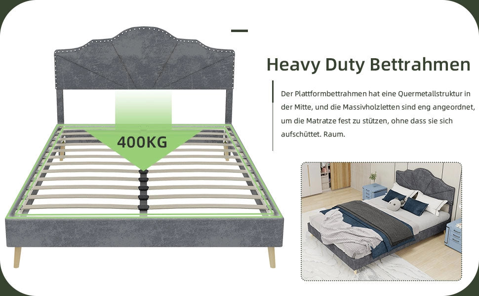 Letto imbottito con testiera ¨C Minimal ¨C Grigio 140x200cm