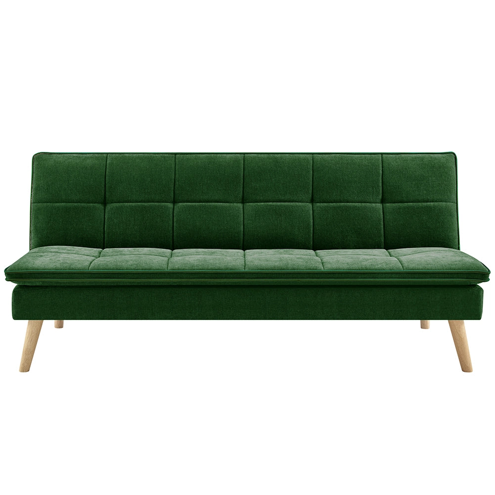 Divano Letto Reclinabile 3 Posti Ergonomico in Tessuto Verde con Gambe in Legno