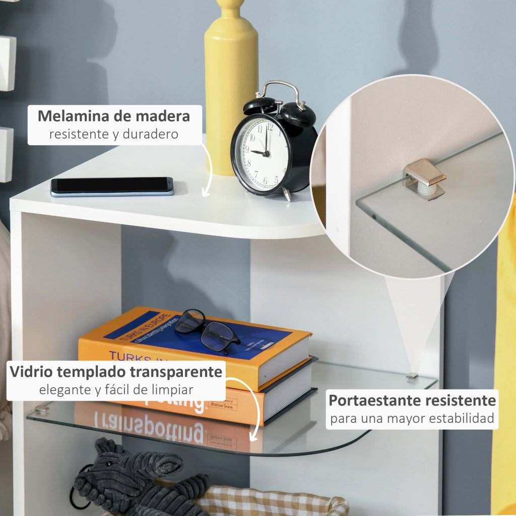 Tavolino da caff¨¨ moderno con ripiano in vetro ¨C zephmum ¨C 40x40x56 cm bianco