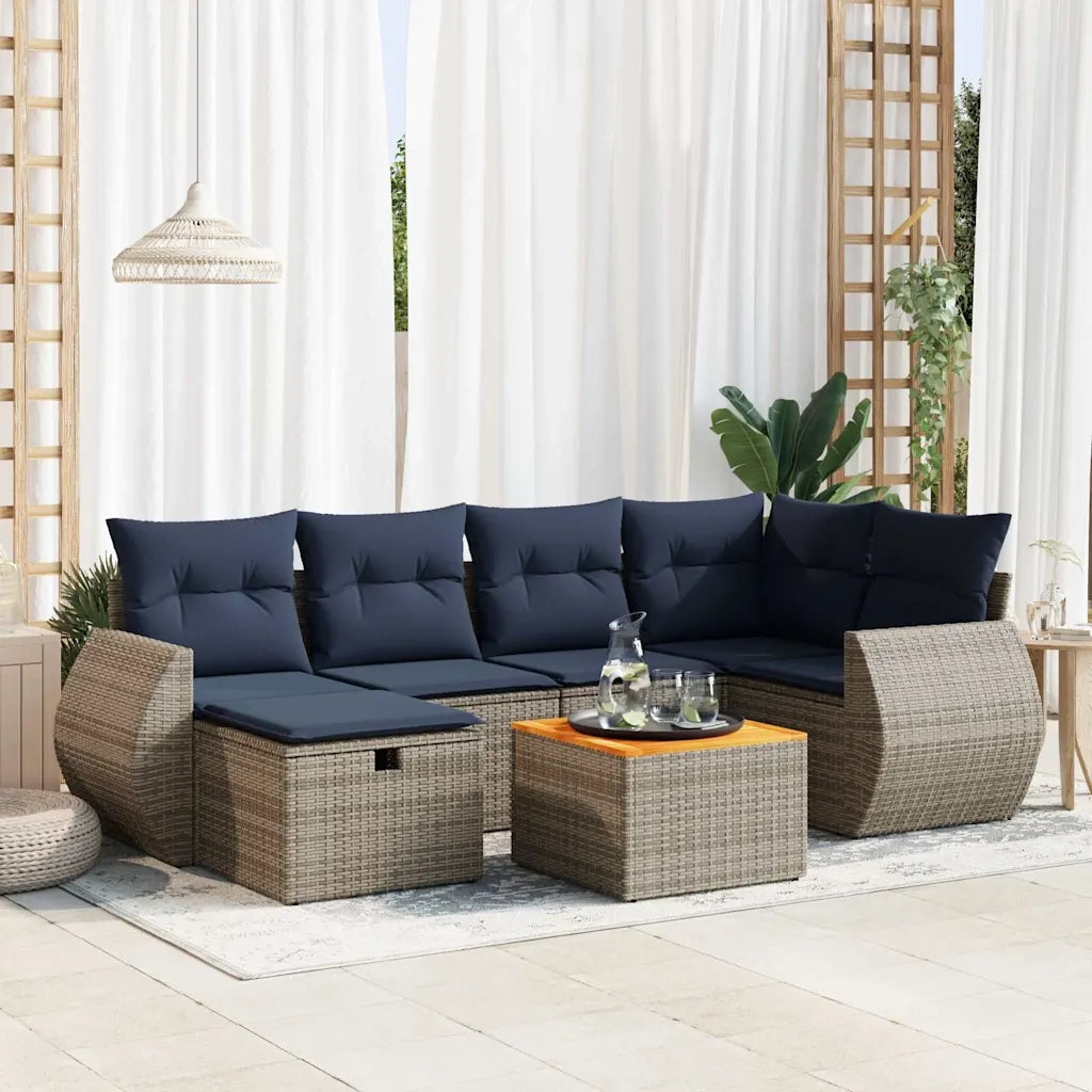 Set Divani da Giardino 7 pz con Cuscini Grigio in Polyrattan