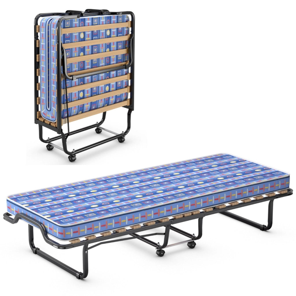 Letto brandina con materasso in memory foam struttura resistente 4 ruote girevoli-Lettino pieghevole per casa Blu
