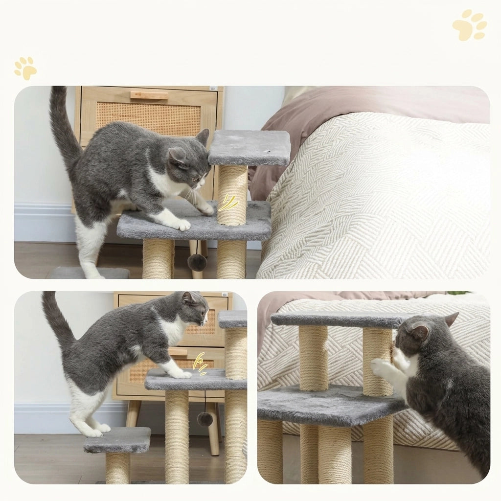Scaletta per Cani e Gatti con Tiragraffi in Sisal 3 Gradini 54 cm