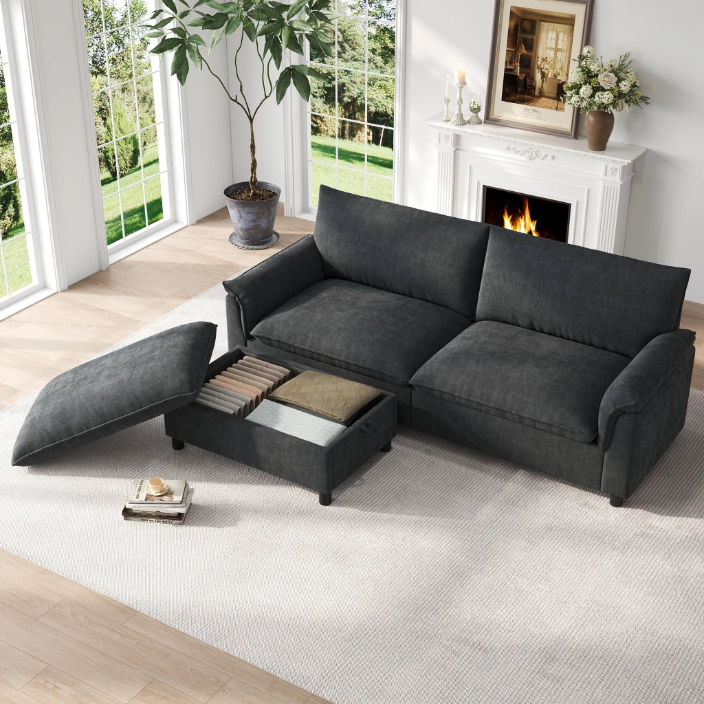 Divano componibile, divano ad angolo, cuscini extra large e confortevoli, con poggiapiedi rimovibile, nero
