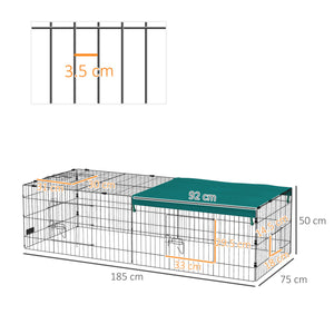 Gabbia per Conigli da Esterno 185x75x50 cm in Acciaio e Tessuto Oxford Verde