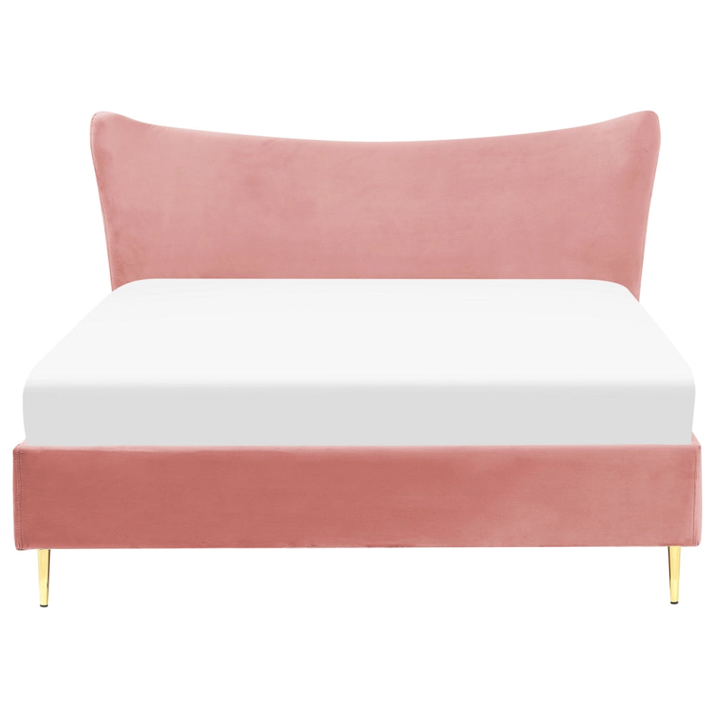 Letto in velluto rosa con struttura 160 x 200 cm gambe imbottite oro testiera stile glamour moderno