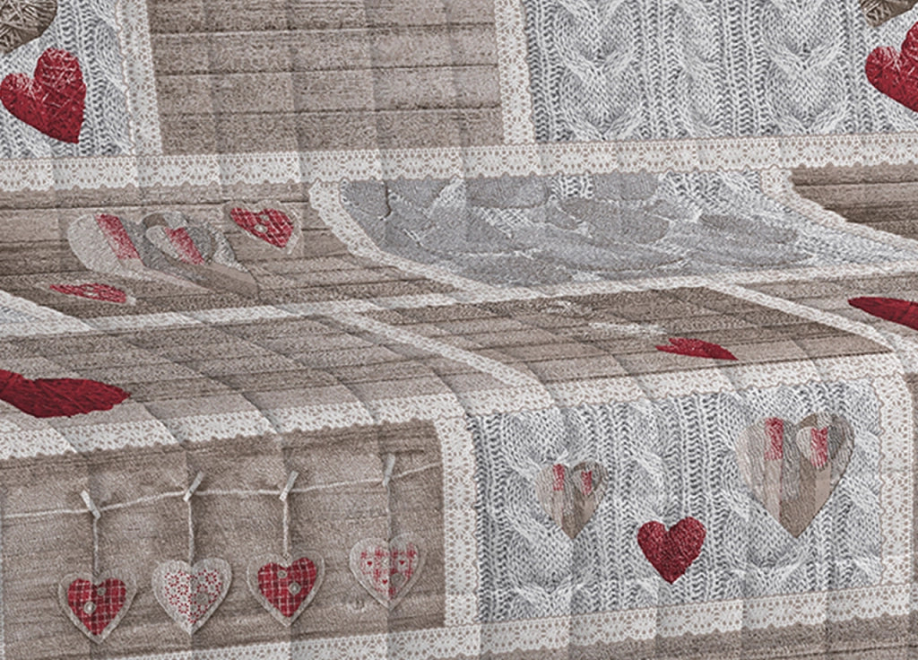 Copridivano Trapuntato Disegno Shabby Love - 3 Posti - Rosso