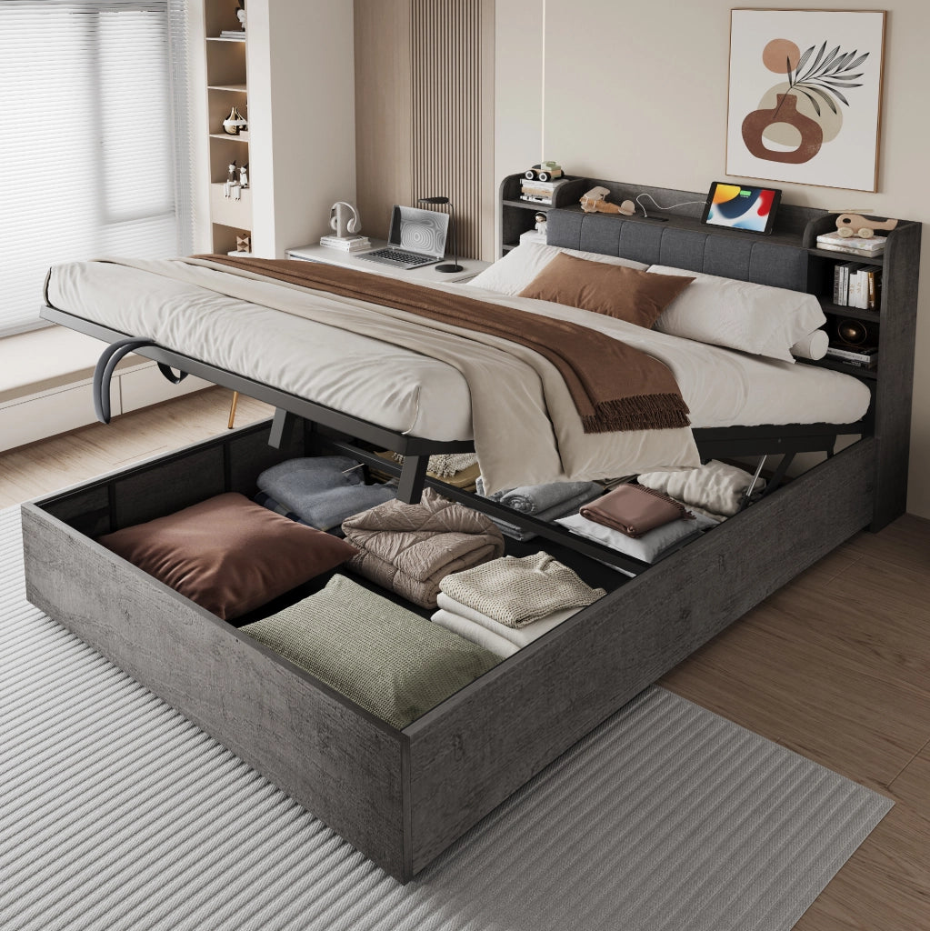 Letto multifunzione 180x200 cm con vano contenitore e USB-C