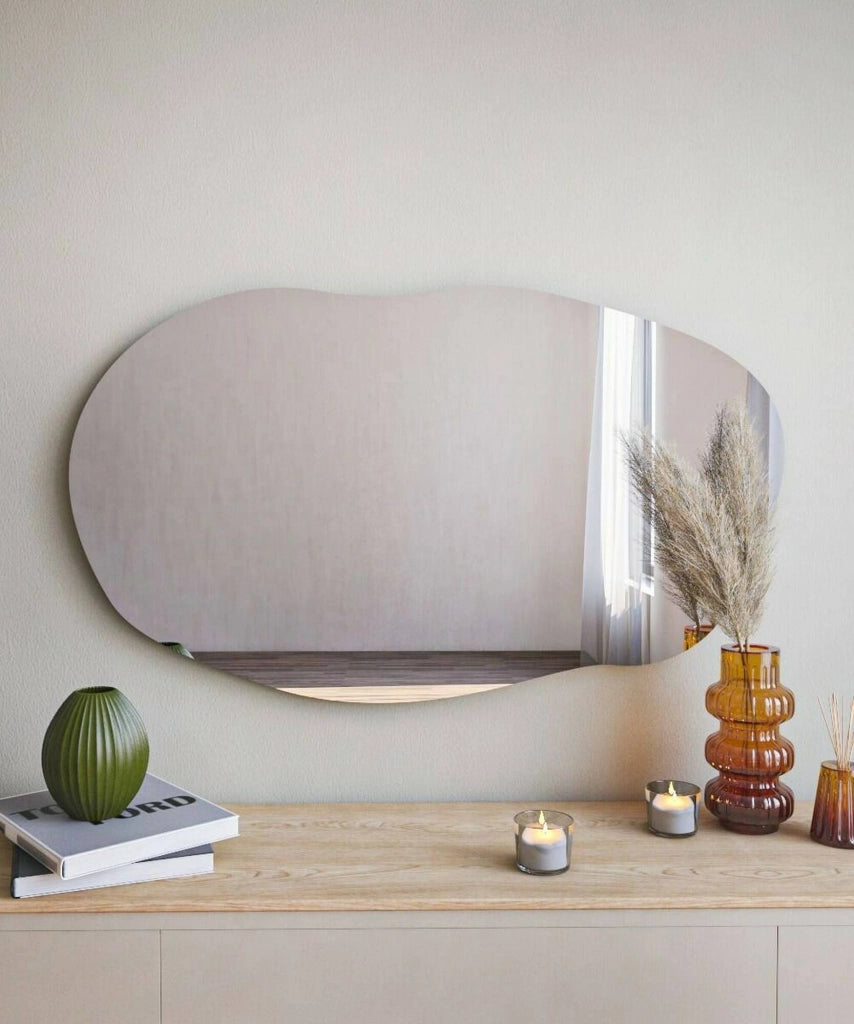 Specchio Apache, Specchiera, Articolo d'arredo a muro, Decorazione con specchio, 52x2h89 cm, Nero