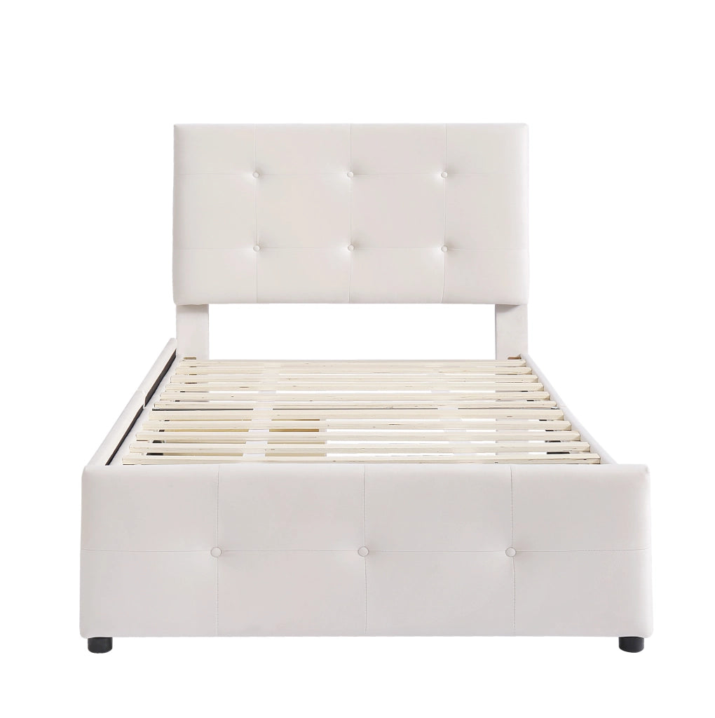 Letto 90x200 cm beige – con contenitore e testiera, senza materasso