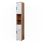 Armadio per il bagno Irma Bianco lucido/Rovere dorato 30 x 192 cm con ante e vani a giorno Vicco