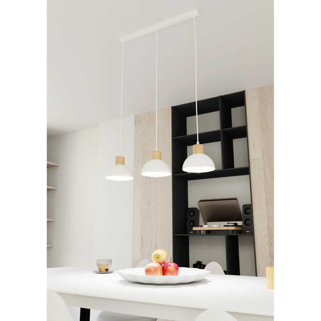 Lampada a sospensione Seco in acciaio bianco opaco e legno