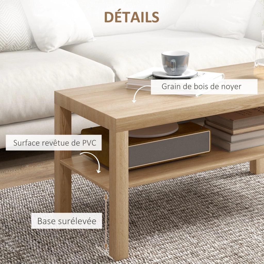 Tavolino da salotto a 2 livelli con ripiano ¨C zephmum ¨C 90x45x44.5cm legno naturale