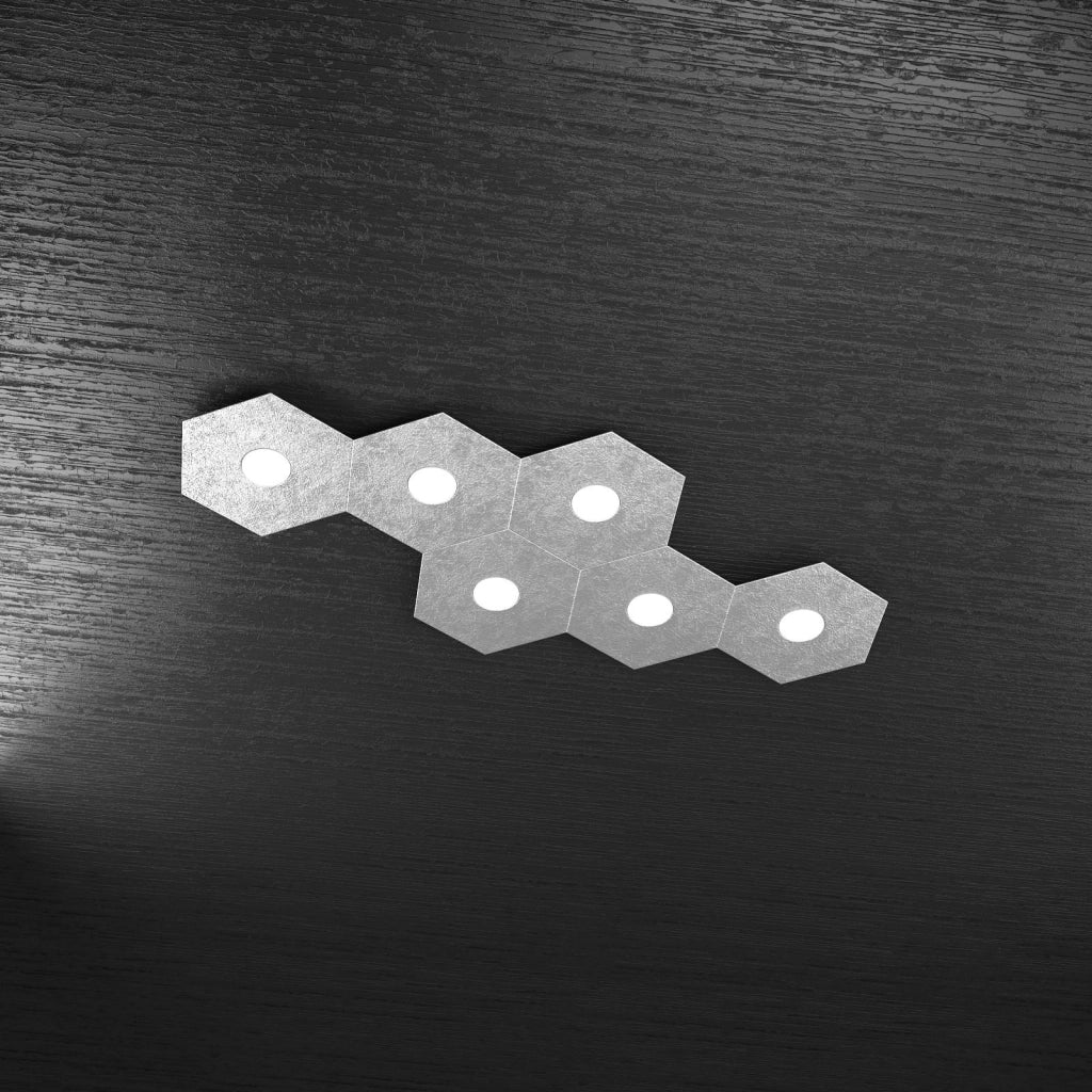 HEXAGON APPLIQUE-PLAFONIERA 6 LUCI FOGLIA ARGENTO 1142-6L-FA