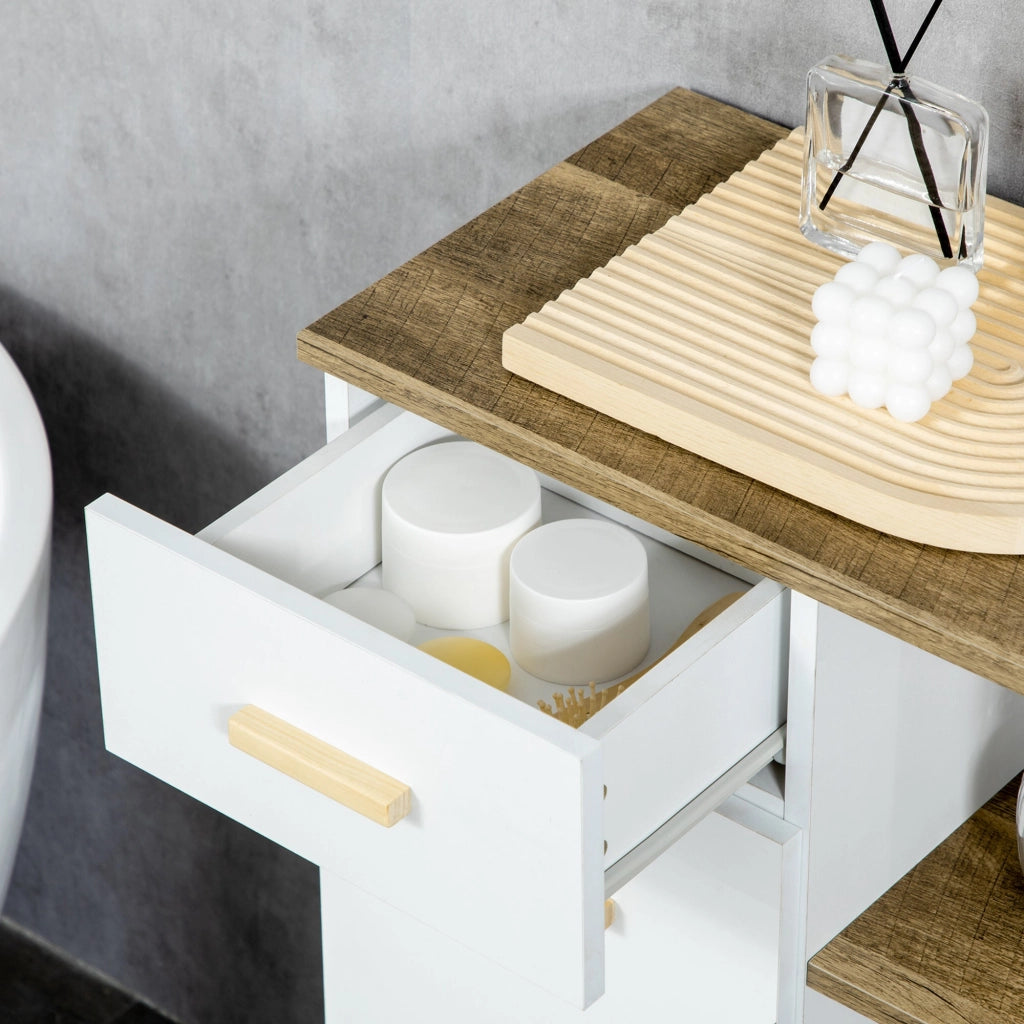 Mobile Bagno 1 Anta 1 Cassetto 50x30x89 cm in Truciolare e Legno di Pino Bianco