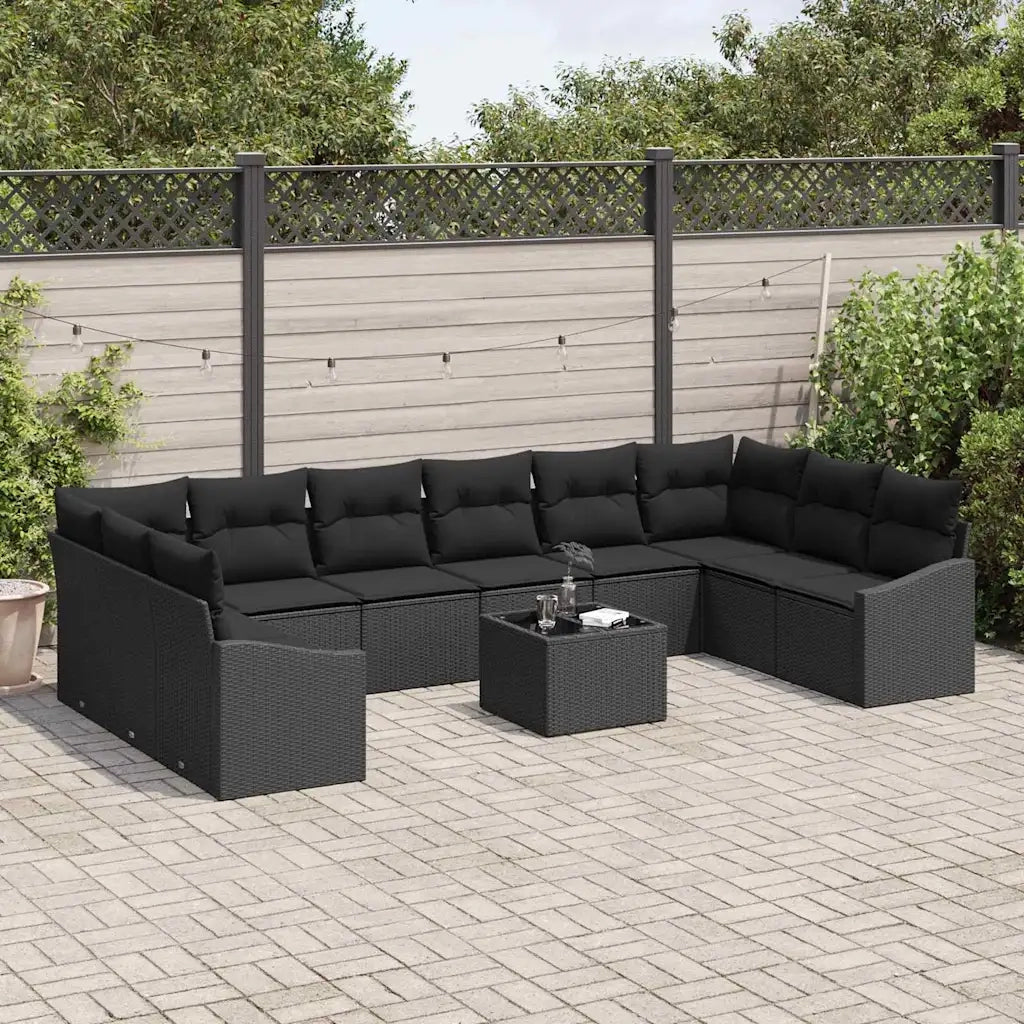 Set Divano da Giardino con archiviazione Nero polyrattan 3355582